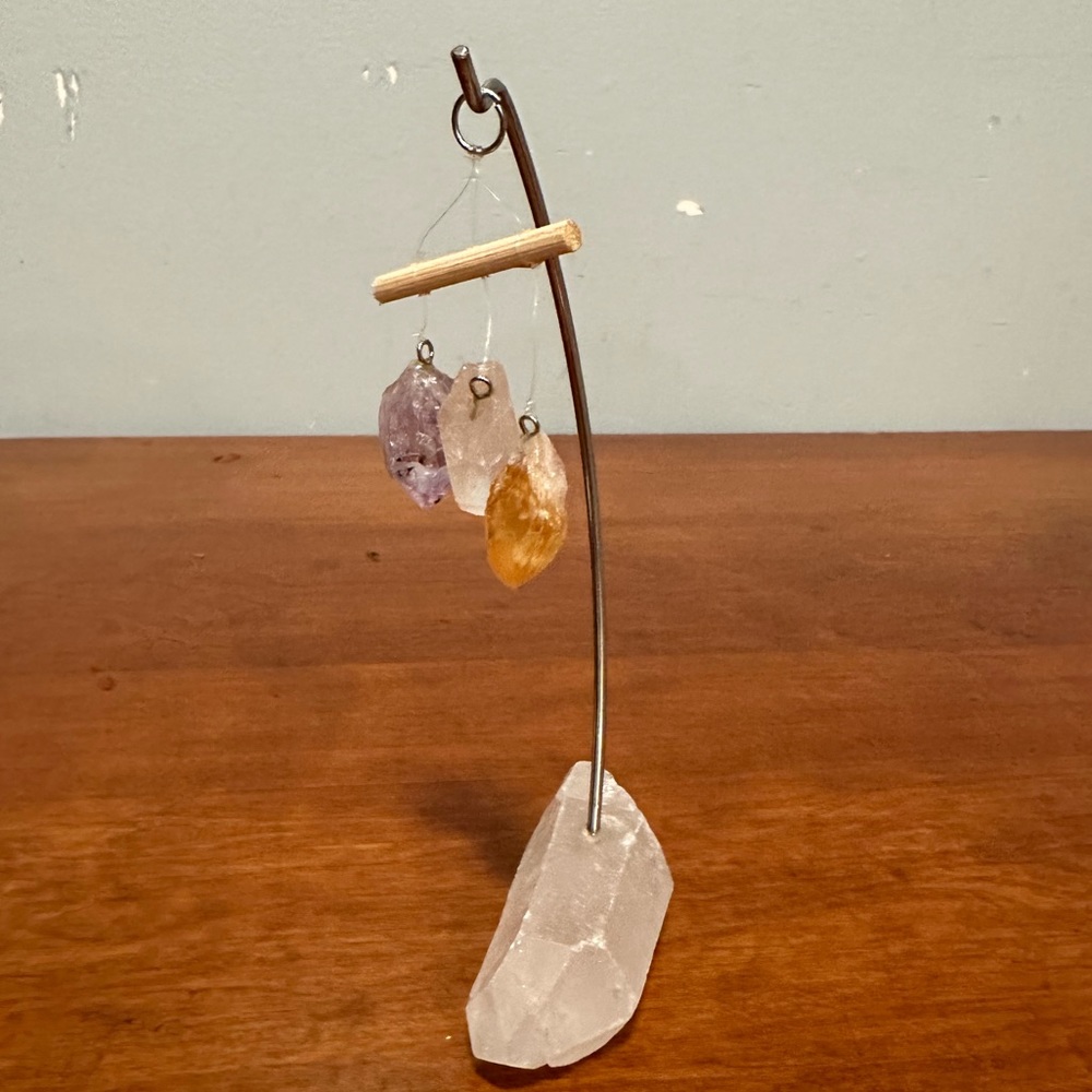 Desk mobile with natural amethyst quartz citrine with a quartz base